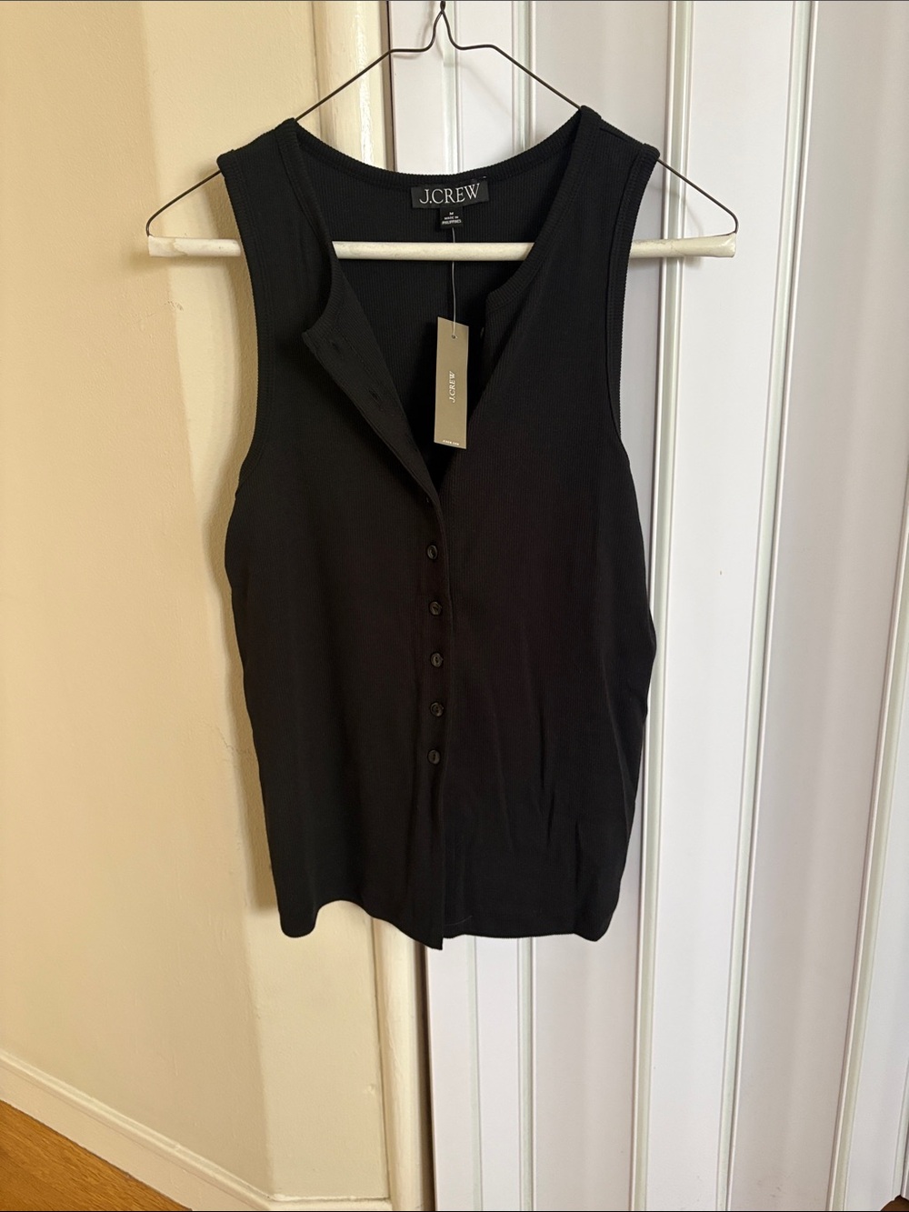 J. Crew Black Ribbed Button-Front Tank - Picture 3 of 3